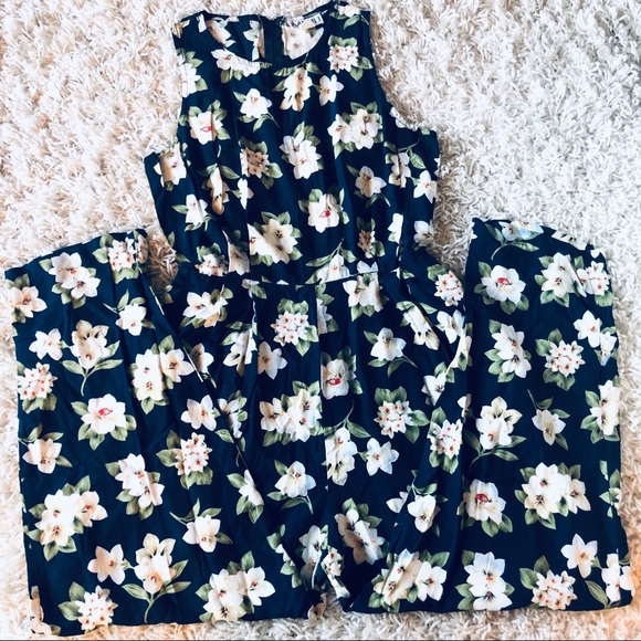 menu Pants - Menu Blue & White Floral Jumpsuit